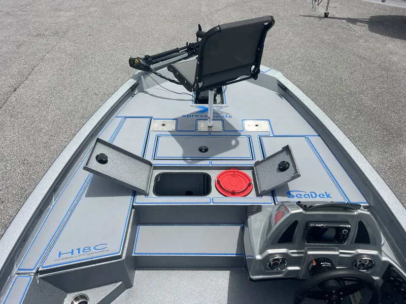 Slide: The Image of Xpress Hyper-Lift Crappie Series H18C boat, 2026 model, featuring SeaDek flooring. - 4