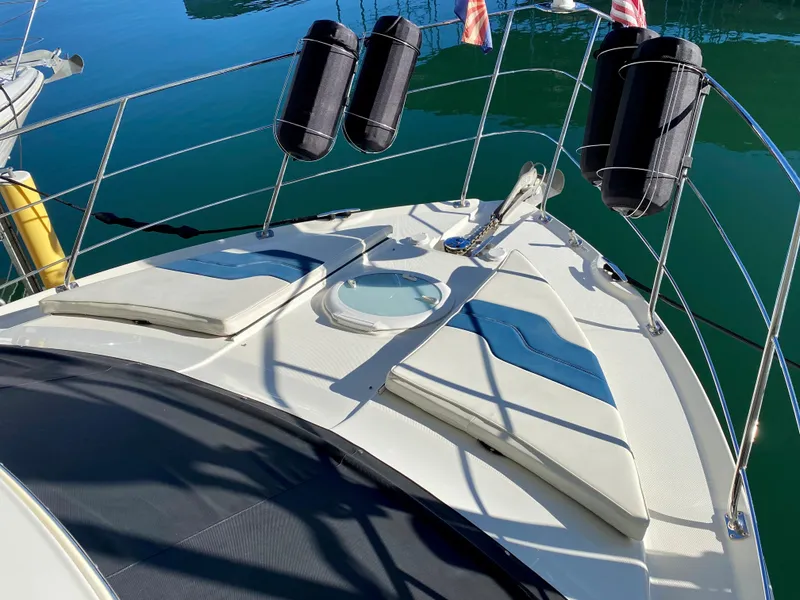 Slide: The Image of 2007 Carver 36 Sedan yacht with sun deck and fenders. - 10