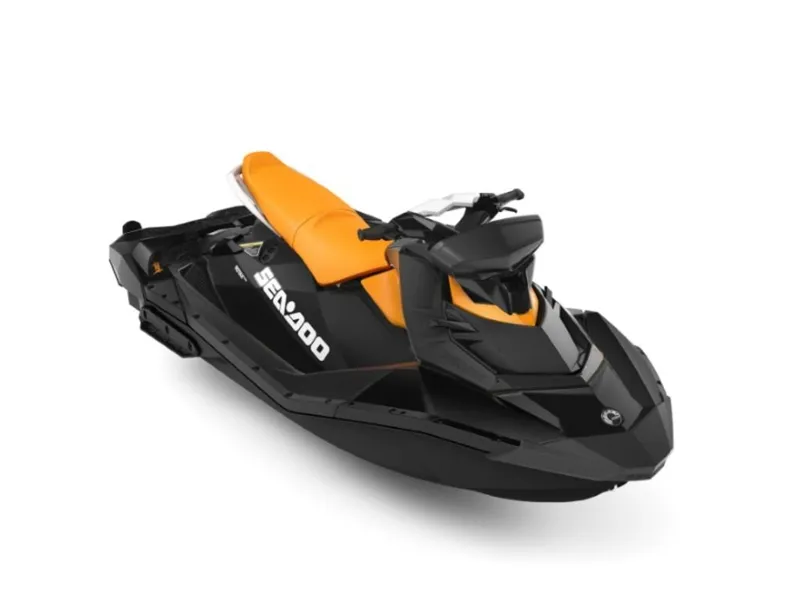 The Image of 2019 Sea-Doo Spark 3-up jet ski in black and orange. - 0