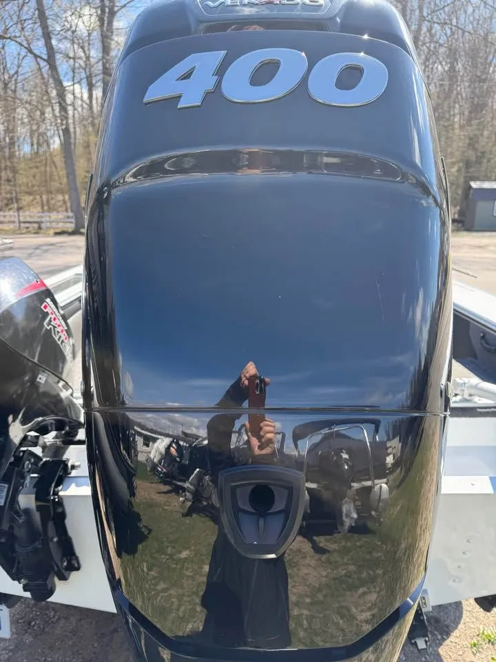 Slide: The Image of 400 HP outboard motor on a 2020 Lund 2175PROV boat. - 9