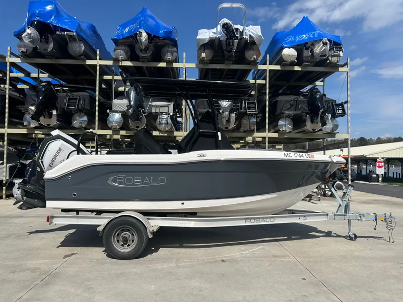 The Image of 2018 Robalo R180CC boat on trailer at marina. - 1