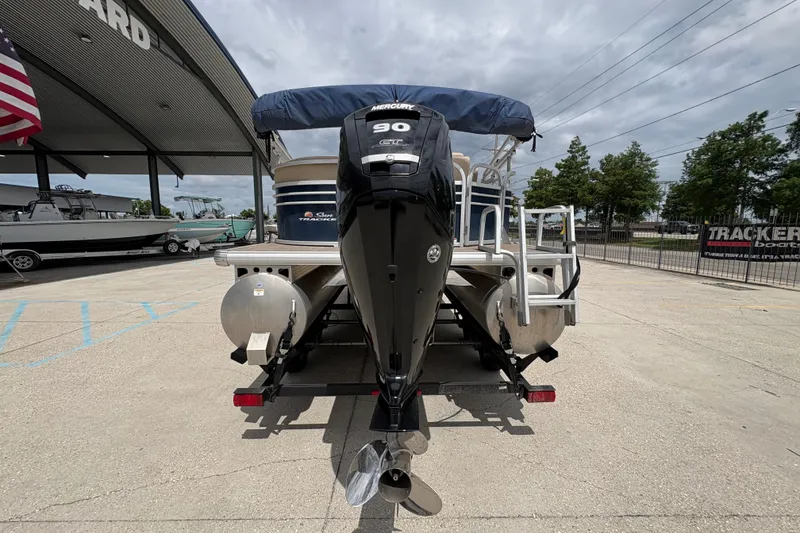 Slide: The Image of 2021 Sun Tracker Party Barge 20 DLX with Mercury 90 engine at dealership. - 5
