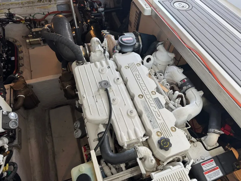 Slide: The Image of Engine room of a 2008 Sea Ray 44 Sundancer boat. - 15
