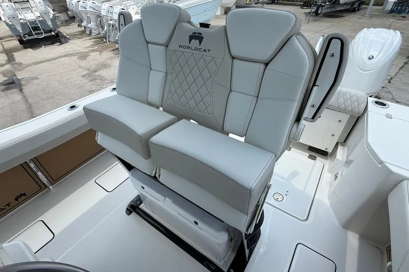 Slide: The Image of 2026 World Cat 265 CC-X boat seating with premium upholstery and modern design. - 11