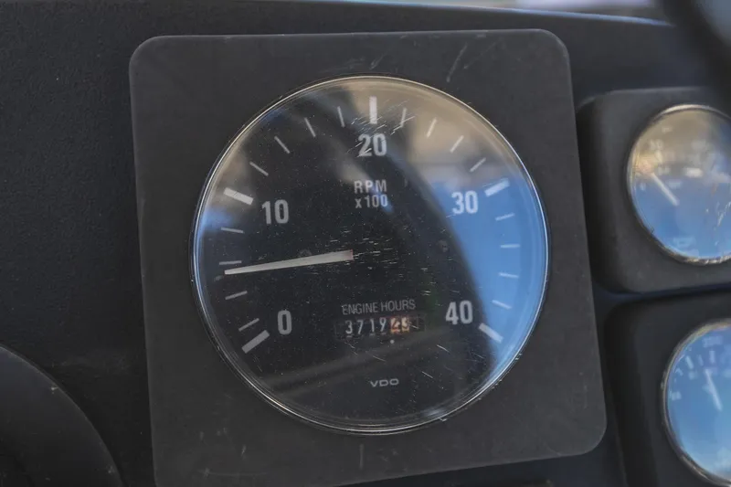 Slide: The Image of Close-up of RPM gauge on 1986 Bertram 35 Flybridge Sportfish boat. - 15