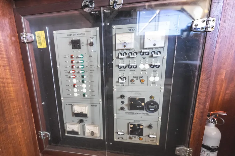 Slide: The Image of Electrical control panel on a 1986 Bertram 35 Flybridge Sportfish boat. - 22