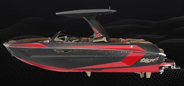 The Image of 2027 Tigé Ultré 23ZX boat in black and red. - 1