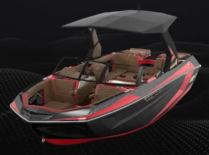 Slide: The Image of 2027 Tigé Ultré 23ZX boat with sleek design and red accents. - 5