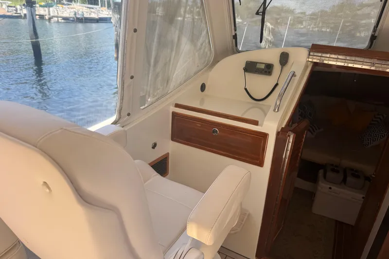 Slide: The Image of Interior of 2006 MJM 34z Downeast boat with helm and cabin view. - 10