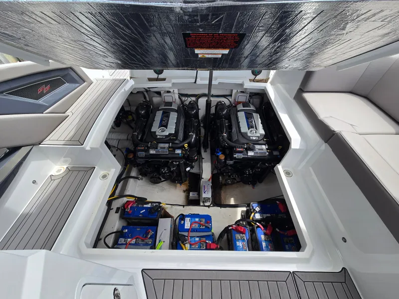 Slide: The Image of Engine compartment of 2021 Cruisers Yachts 338 with dual engines. - 36