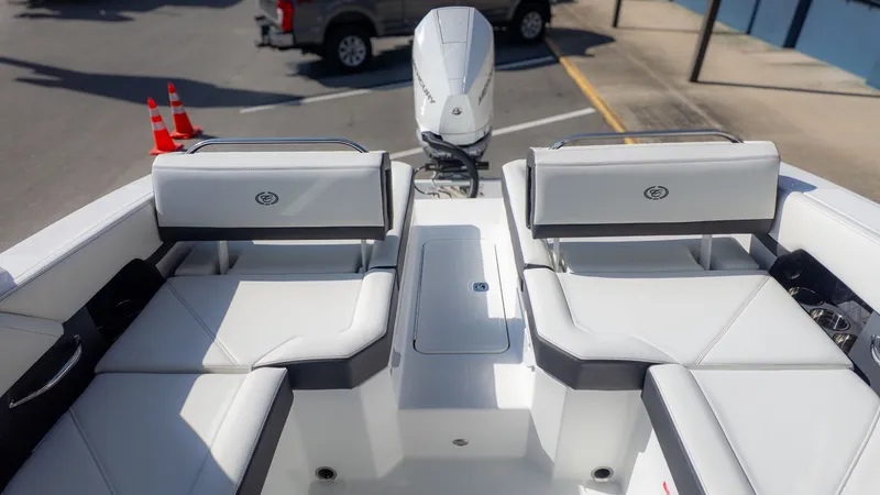 Slide: The Image of Interior of 2026 Cobalt R6 boat with luxurious white seating. - 14
