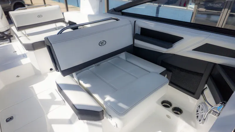 Slide: The Image of Interior of Cobalt R6 boat, luxurious seating, model year 2026. - 16