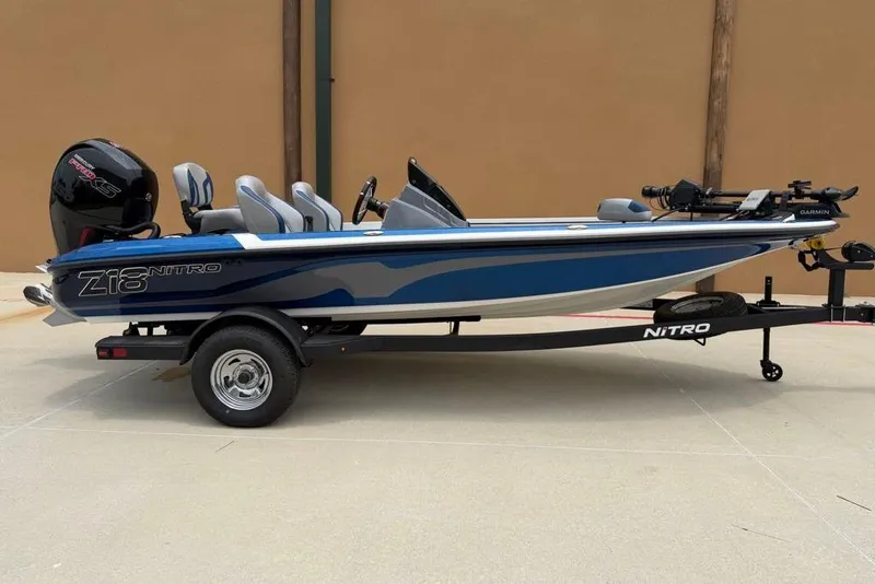 The Image of 2026 Nitro Z18 Pro fishing boat on trailer, featuring sleek design and modern equipment. - 0