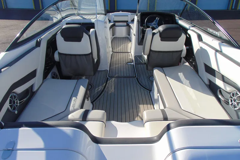 Slide: The Image of Interior view of 2020 Yamaha Boats 242SE, featuring sleek seating and modern design. - 7