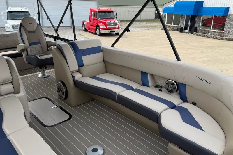 Slide: The Image of Luxurious 2022 Viaggio Diamante S 26 boat interior with plush seating and modern design. - 8