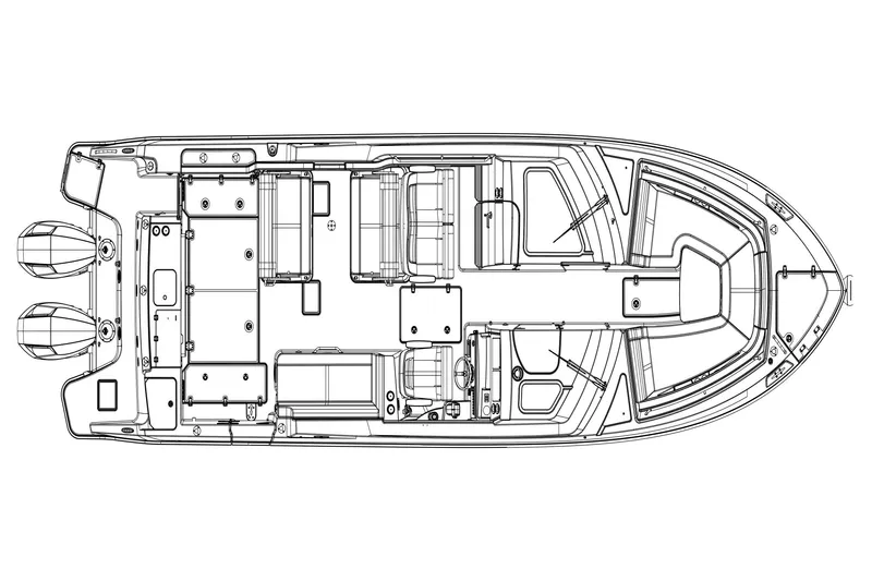 Slide: The Image of Manufacturer Provided Image: Top view schematic of 2025 Boston Whaler 330 Vantage boat layout. - 19