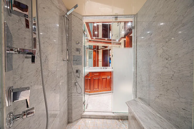 Slide: The Image of Luxurious marble shower interior on a 2011 Westport 112 yacht. - 49