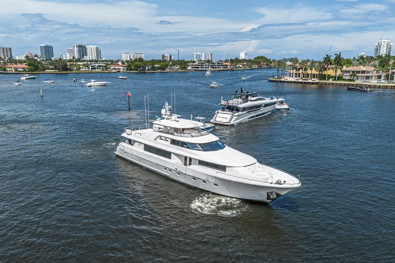 Slide: The Image of Luxury yacht Westport 112 cruising in a scenic waterway, 2011 model. - 78