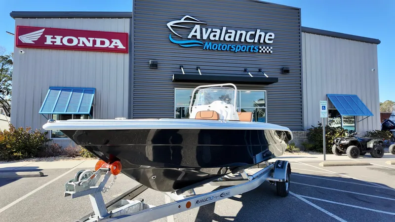 The Image of 2025 ALK2 Powerboats 18 CRS on trailer at Avalanche Motorsports dealership. - 1