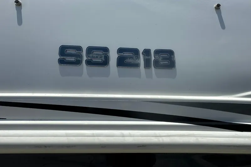 Slide: The Image of Close-up of 2019 Hurricane Sundeck Sport 218 OB boat model number SS 218. - 35