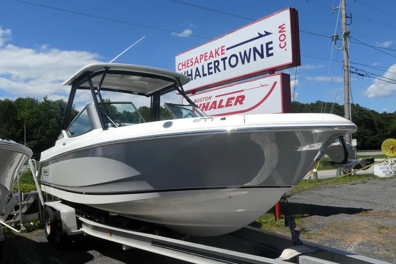 Slide: The Image of 2026 Boston Whaler 240 Vantage boat on trailer at Chesapeake Whalertowne dealership. - 1