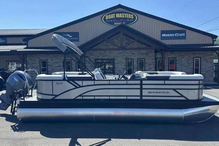 Slide: The Image of 2026 Bennington 22 S Quad Bench pontoon boat displayed at Boat Masters Marine. - 4