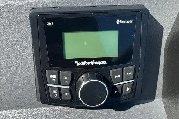 Slide: The Image of Rockford Fosgate PMX-1 Bluetooth stereo system on 2026 Bennington 22 S Quad Bench. - 7