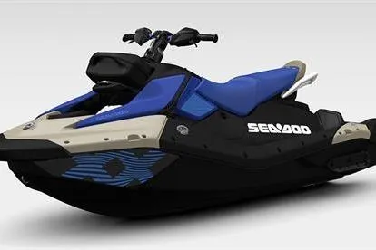 Slide: The Image of 2025 Sea-Doo Spark Trixx for 3, blue and black design, side view. - 4