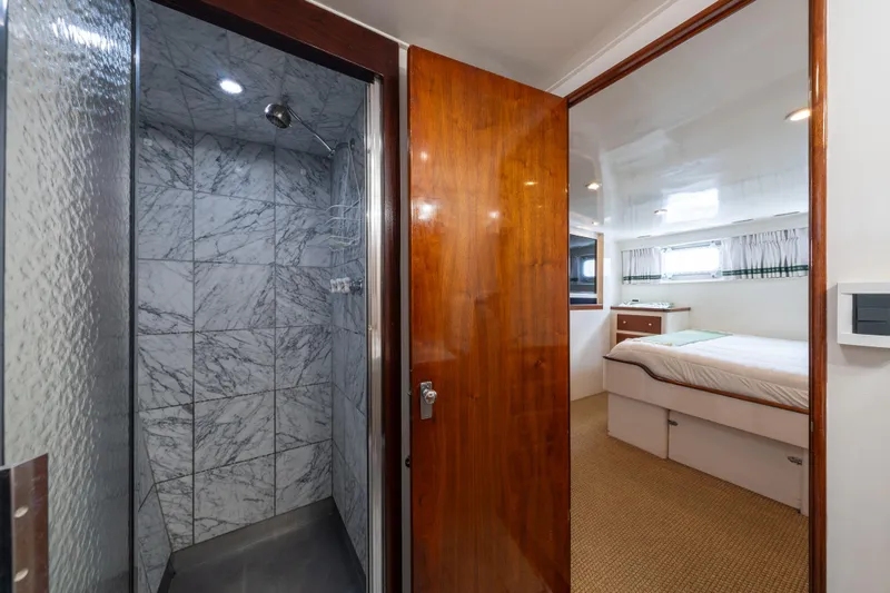 Slide: The Image of Interior of 1939 Mathis Trumpy Fantail Houseboat with shower and bedroom. - 9