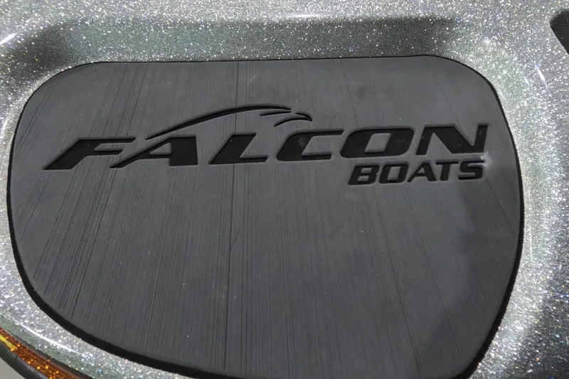 Slide: The Image of 2021 Falcon Boats 195 logo on a sleek, glittering surface. - 10