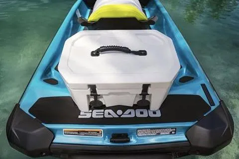 Slide: The Image of 2025 Sea-Doo GTI SE 130 with storage box on turquoise water. - 7