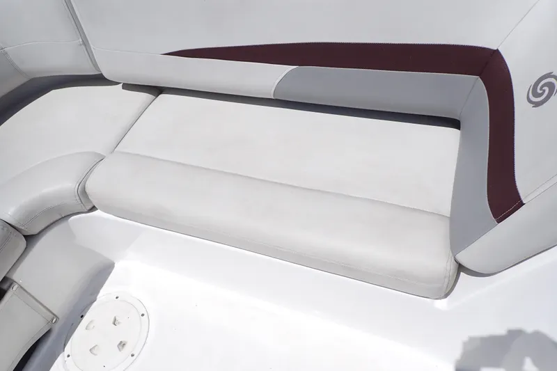 Slide: The Image of 2021 Hurricane SunDeck Sport 185 OB boat seating, white and maroon upholstery. - 44