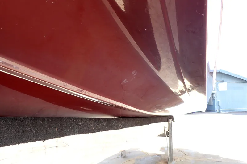 Slide: The Image of Close-up of 2021 Hurricane SunDeck Sport 185 OB boat hull on a trailer. - 68