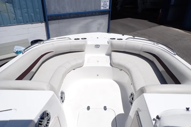 Slide: The Image of 2021 Hurricane SunDeck Sport 185 OB boat interior with spacious seating and modern design. - 7