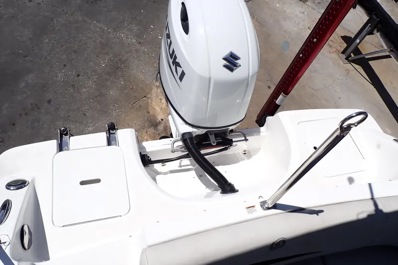 Slide: The Image of 2021 Hurricane SunDeck Sport 185 OB boat with Suzuki outboard motor, viewed from above. - 9