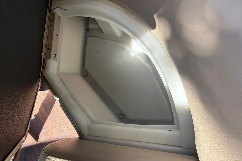 Slide: The Image of Interior view of a 2017 South Bay 523RS boat, showcasing seating and panel details. - 10