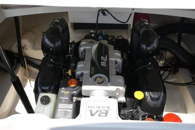 Slide: The Image of 2014 Sea Ray 270 SLX engine compartment with Big Block V8 engine. - 21