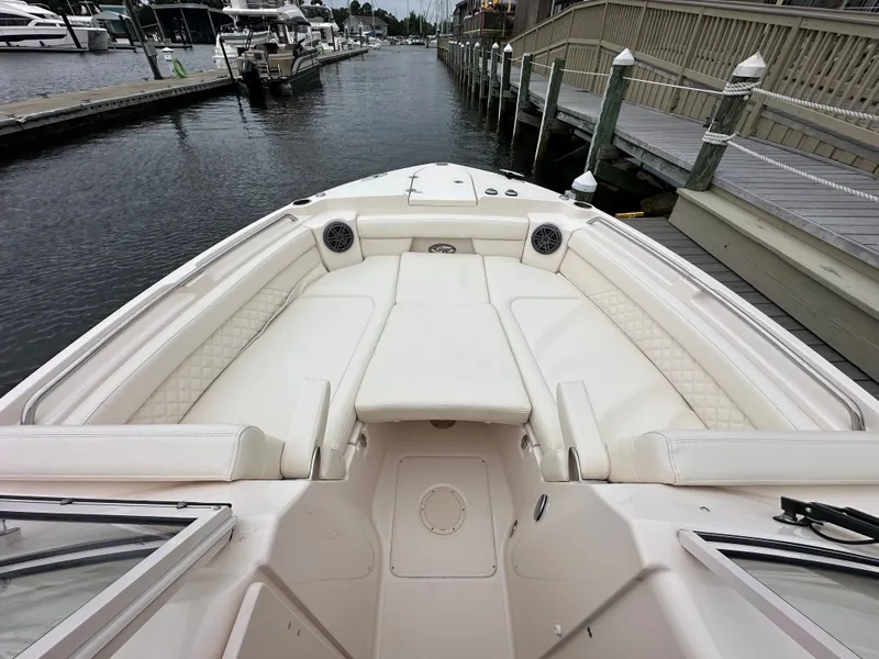 Slide: The Image of Grady-White Freedom 285 boat, 2026, docked at marina. - 20