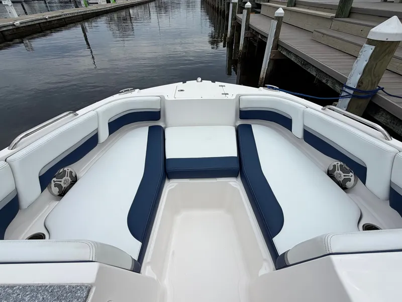 Slide: The Image of Interior of a 2018 Chaparral 191 boat at the dock. - 19