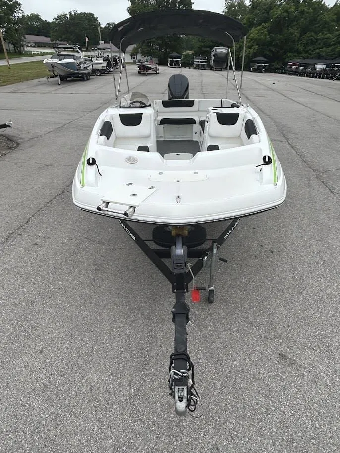 Slide: The Image of 2019 Tahoe 2150 boat on trailer, front view. - 5