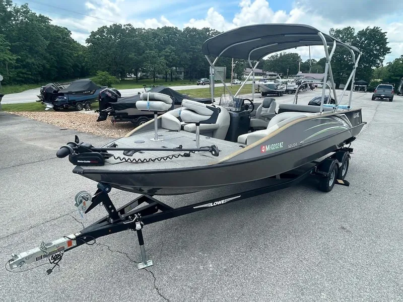 Slide: The Image of 2018 Lowe Sport Deck 224 boat on trailer, ready for adventure. - 3
