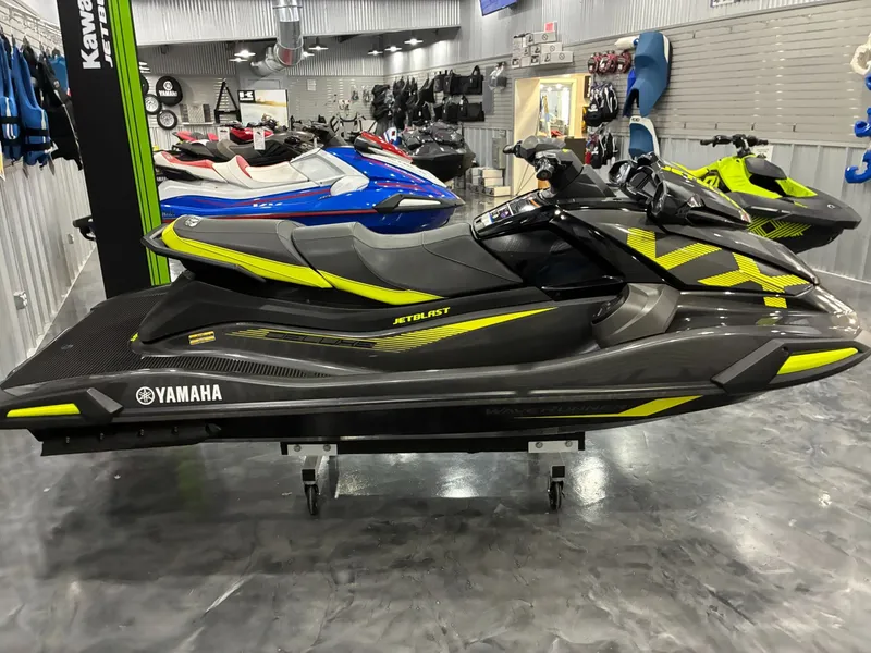 Slide: The Image of 2022 Yamaha VX Deluxe jet ski with audio in showroom. - 3