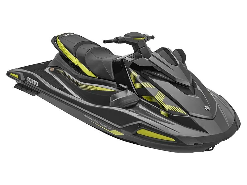 Slide: The Image of 2022 Yamaha VX Deluxe jet ski with audio, black and yellow design. - 6