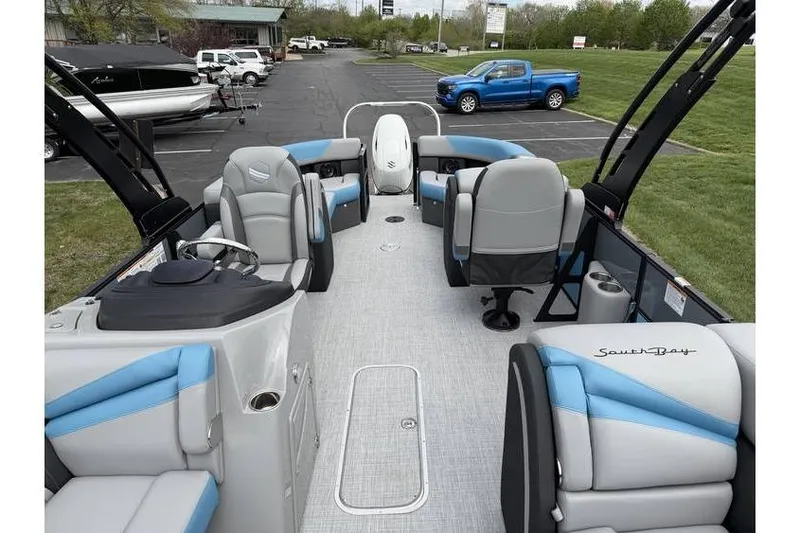 Slide: The Image of 2026 South Bay 224 RS 3.0 Hybrid Arch pontoon boat interior with modern seating. - 17