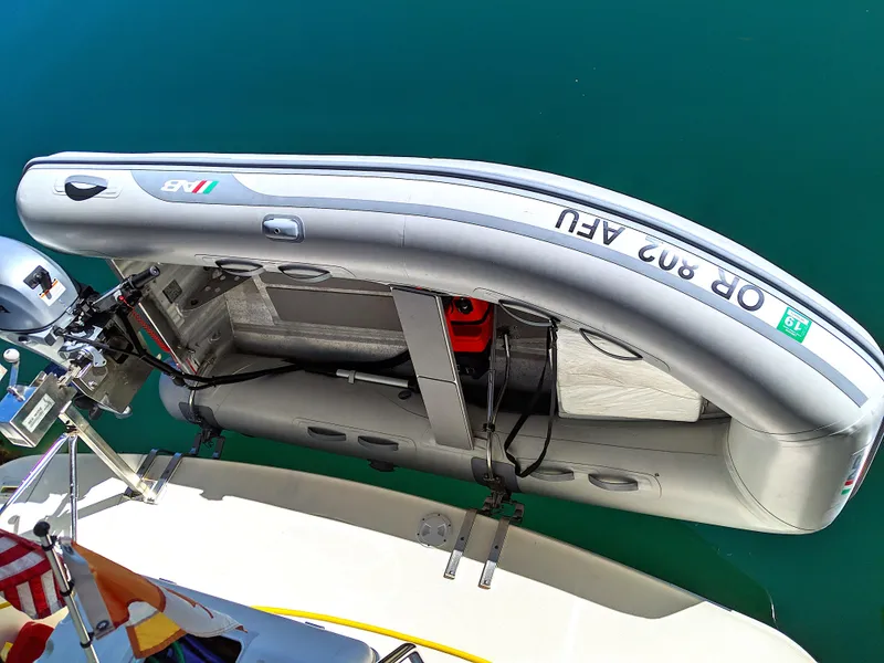 Slide: The Image of Inflatable dinghy on a 2005 Silverton 39 Motor Yacht. - 36