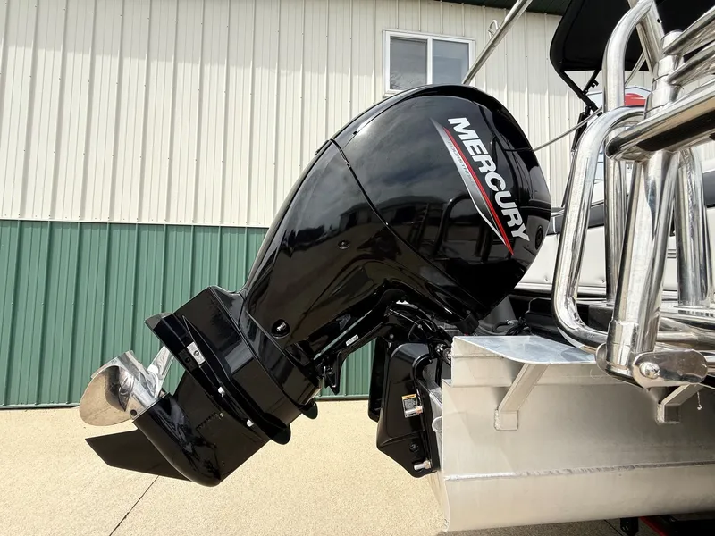 Slide: The Image of 2021 Harris Sunliner 230 with Mercury outboard motor. - 28