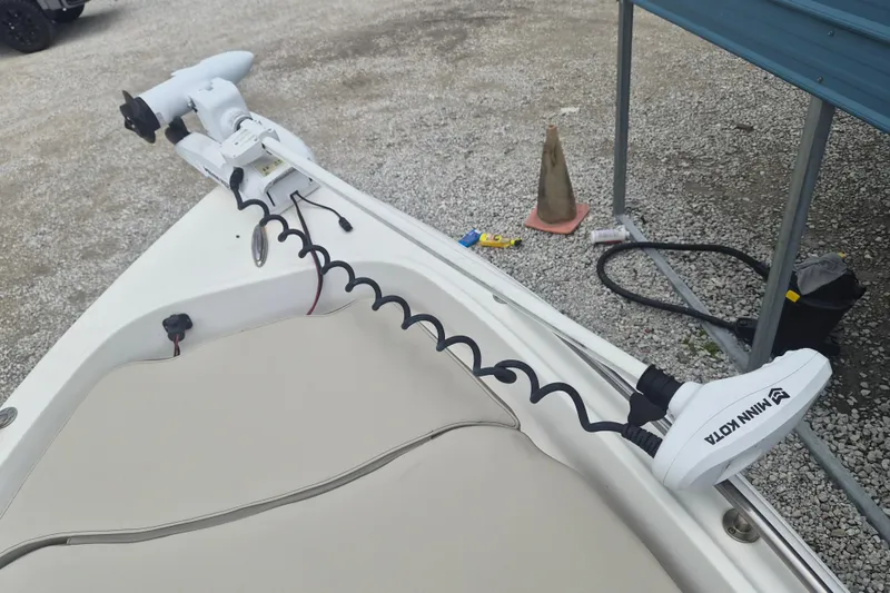 Slide: The Image of 2021 Key West 1720 Center Console with Minn Kota trolling motor on deck. - 18