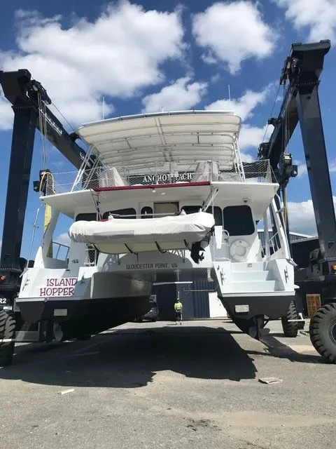 Slide: The Image of Custom Crosswater Passagemaker 49 yacht from 2001 in dry dock. - 2