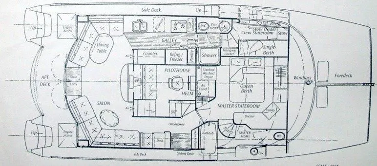 Slide: The Image of Floor plan of the 2001 Custom Crosswater Passagemaker 49 yacht. - 4