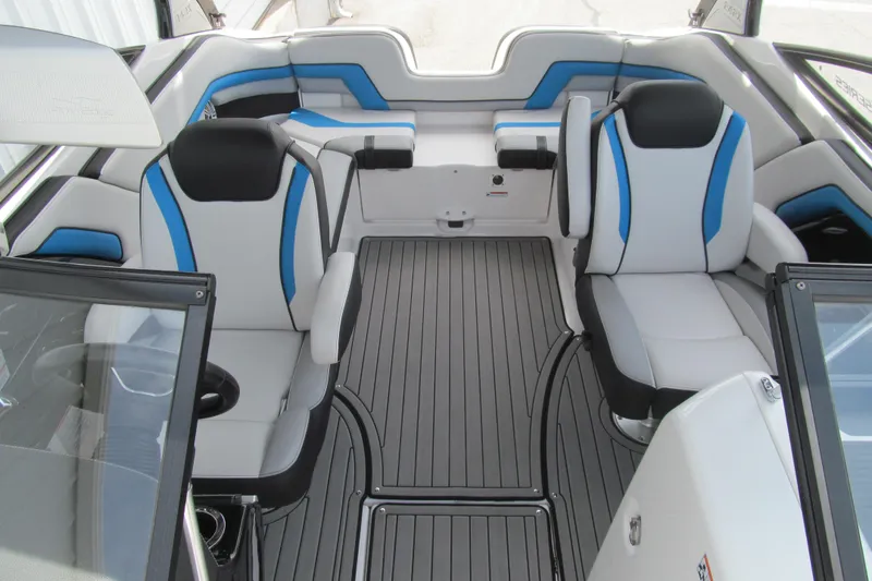 Slide: The Image of 2017 Yamaha Boats 242X E-Series interior with sleek seating and modern design. - 10